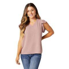 Coco Carmen Daphne Flutter Sleeve Top Dusty Plum 2429019-DPM 